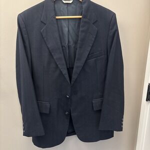 Vintage Harvard Suit Jacket Dark Blue Brown Stripe Wool